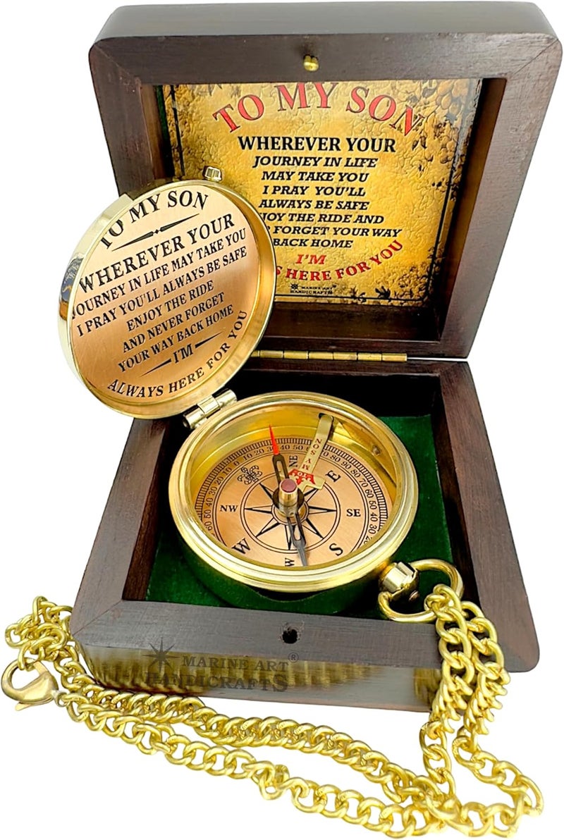 MAH Brass Compass Gift – to My Son Never Forget That I Love You, Sentimental Keepsake Gift from Mom Dad & Grandparents for Graduation, Baptism, Confirmation, Communion, Birthday, Back to School Best Gift - Image 3